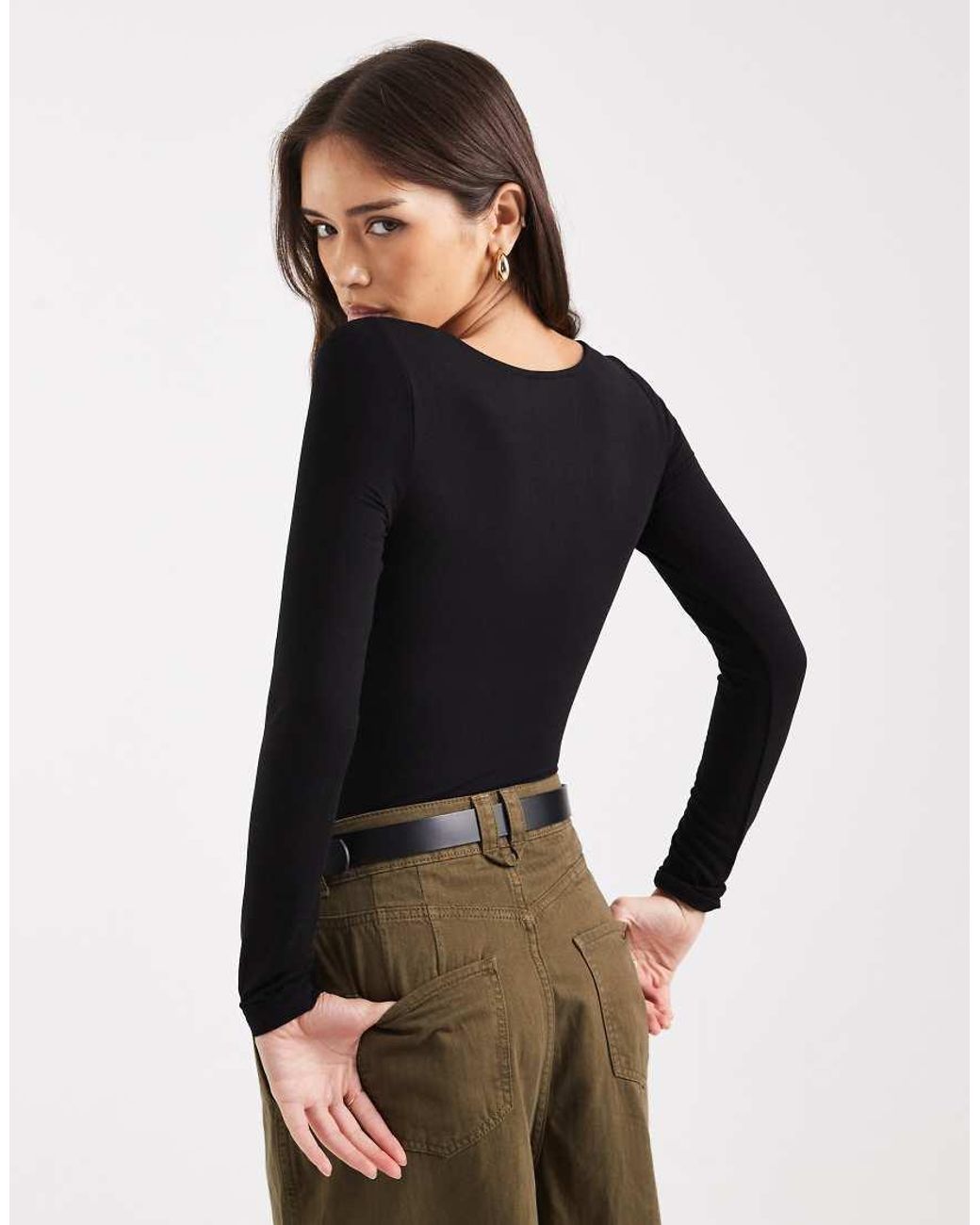 Miss Selfridge Black Wrap Long Sleeve Bodysuit