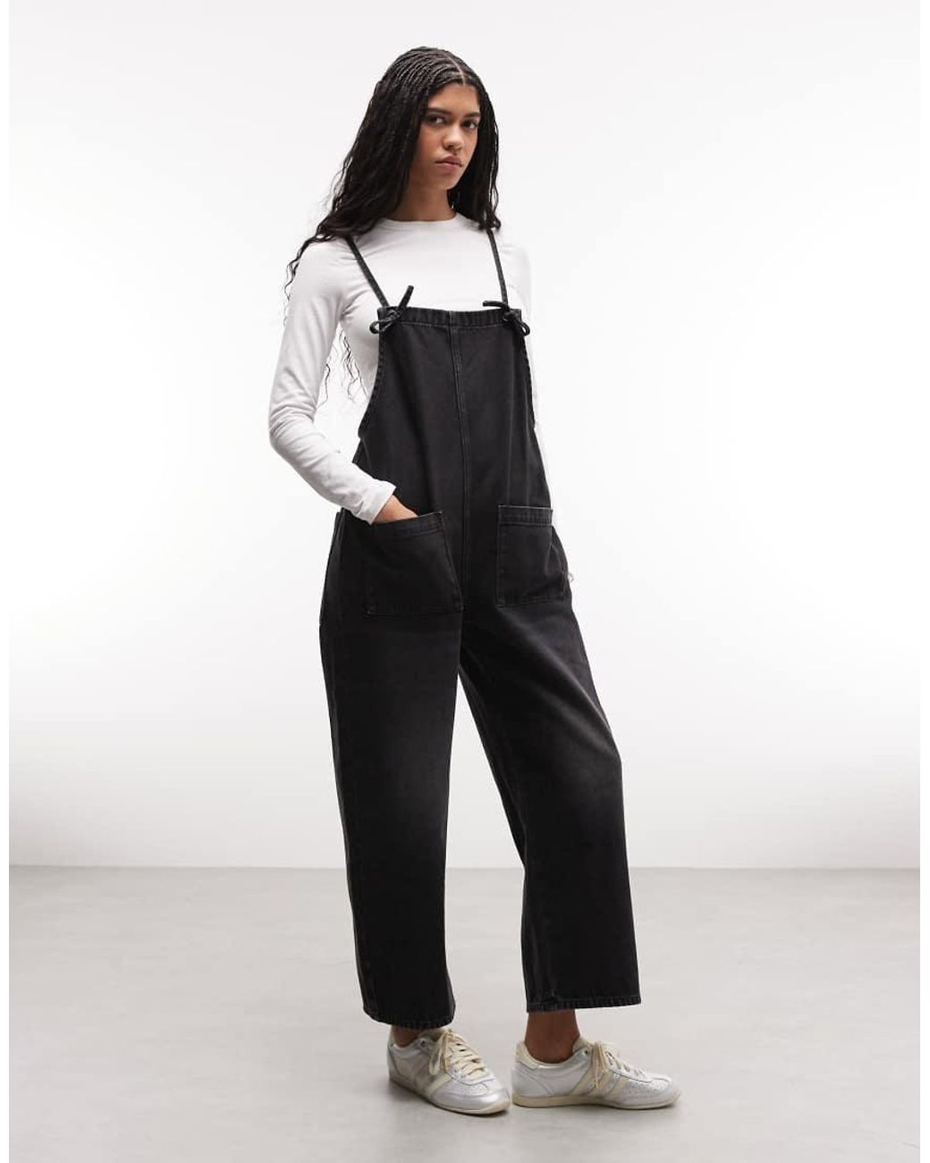 Monki Black Denim Wide Leg Jumpsuit