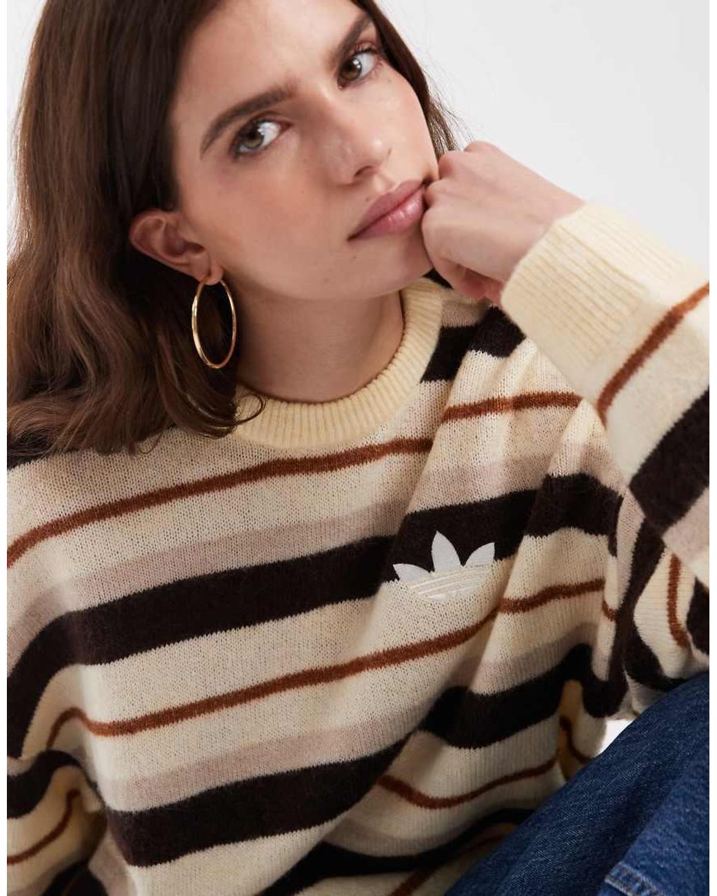 Adidas Originals White Knitted Essentials Striped Sweatshirt