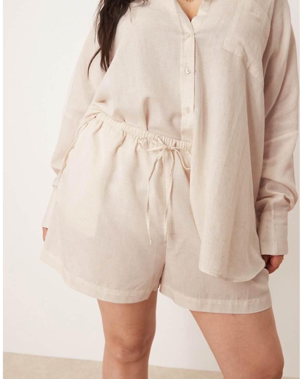 ASOS Natural Asos Design Curve Belle Beach Shorts With Linen