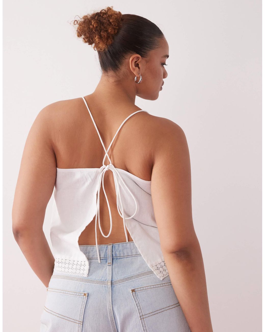Collusion White Plus Open Back Crochet Patch Work Cami Top