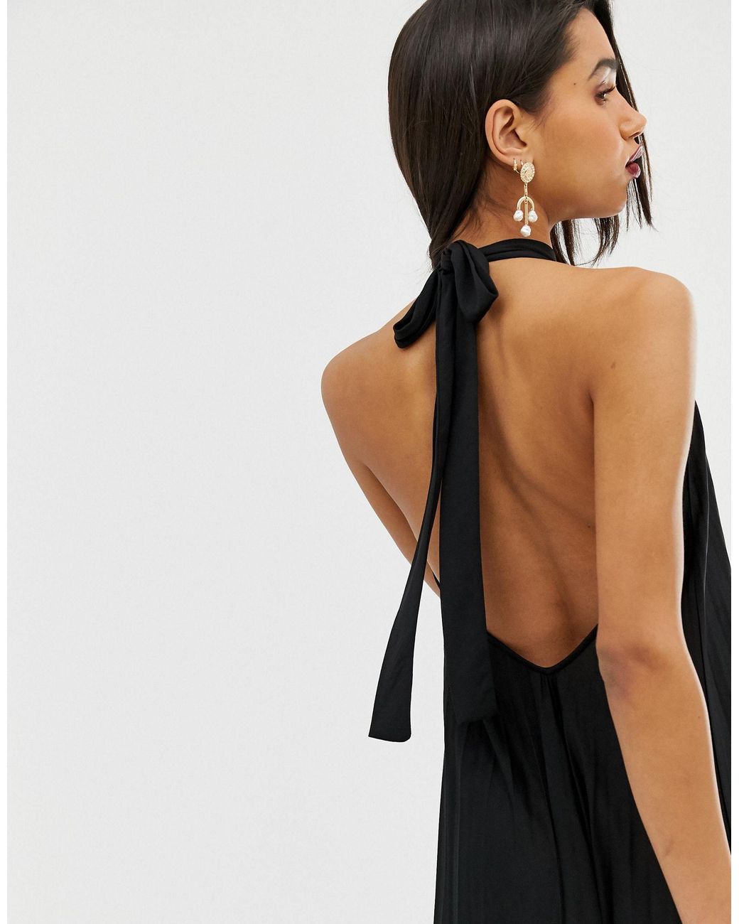 ASOS Backless Halter Pleated Midi Dress-black