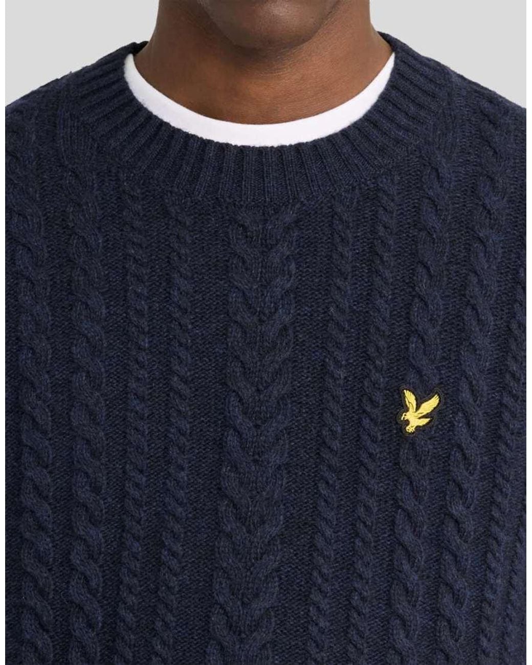 Lyle & Scott Blue Mid Knits Cable Knit Crew Neck Jumper for men