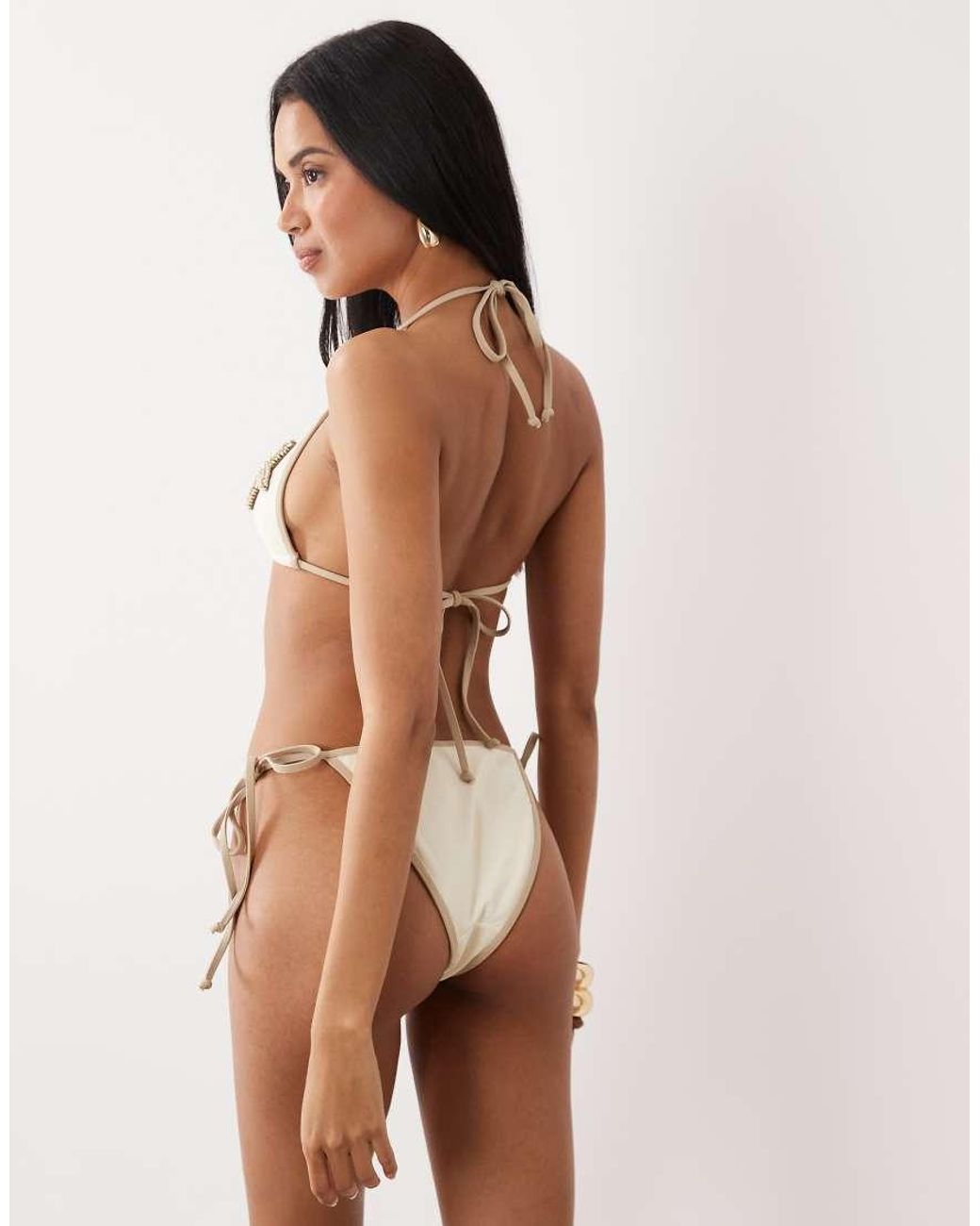 South Beach Brown Tieside Bikini Bottom With Contrast Trim