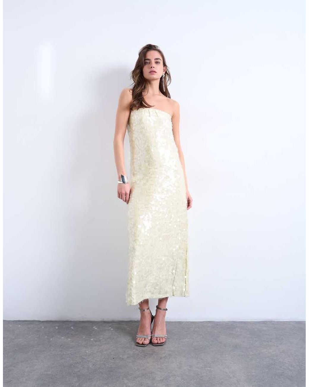 TOPSHOP White Sequin Bandeau Midi