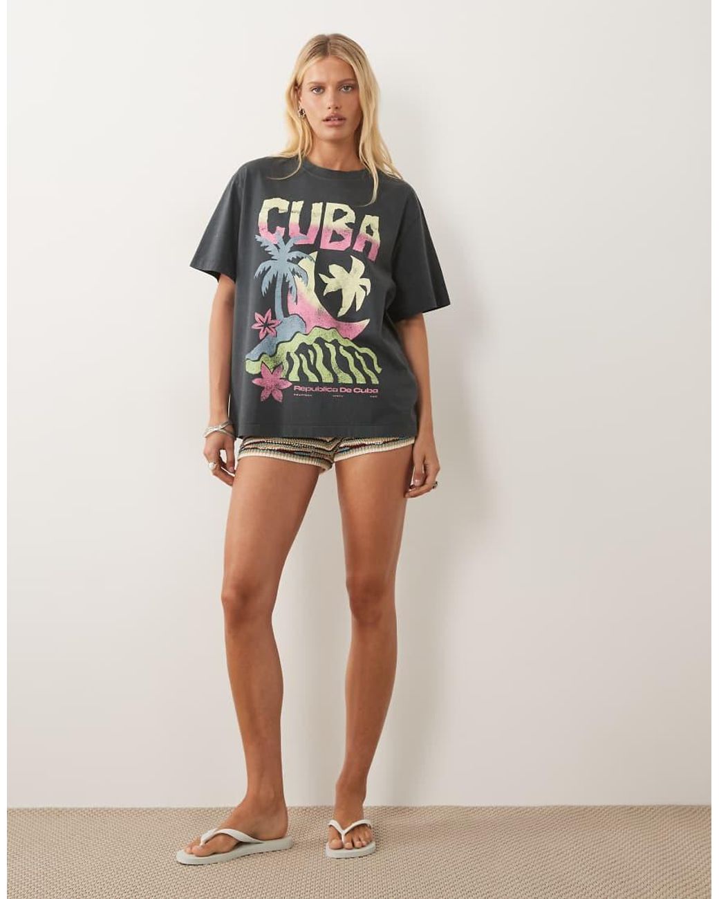 ASOS Gray Oversized T-shirt With Sketchy Cuba Graphic