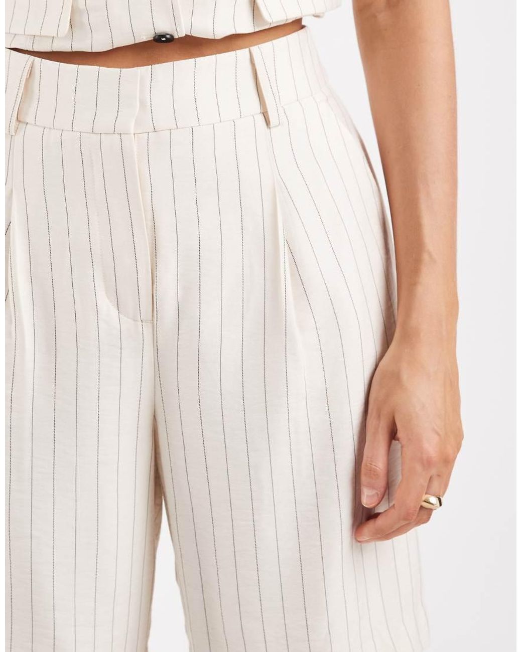 New Look White Stripe Longline Tailored Shorts