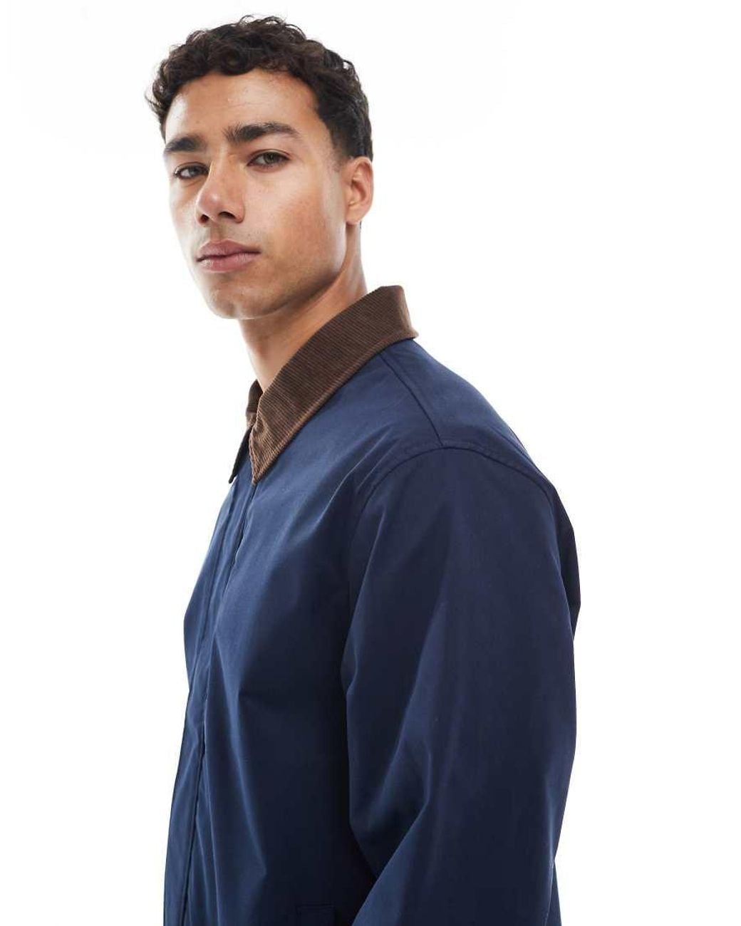 Jack & Jones Blue Harrington Jacket With Cord Collar for men