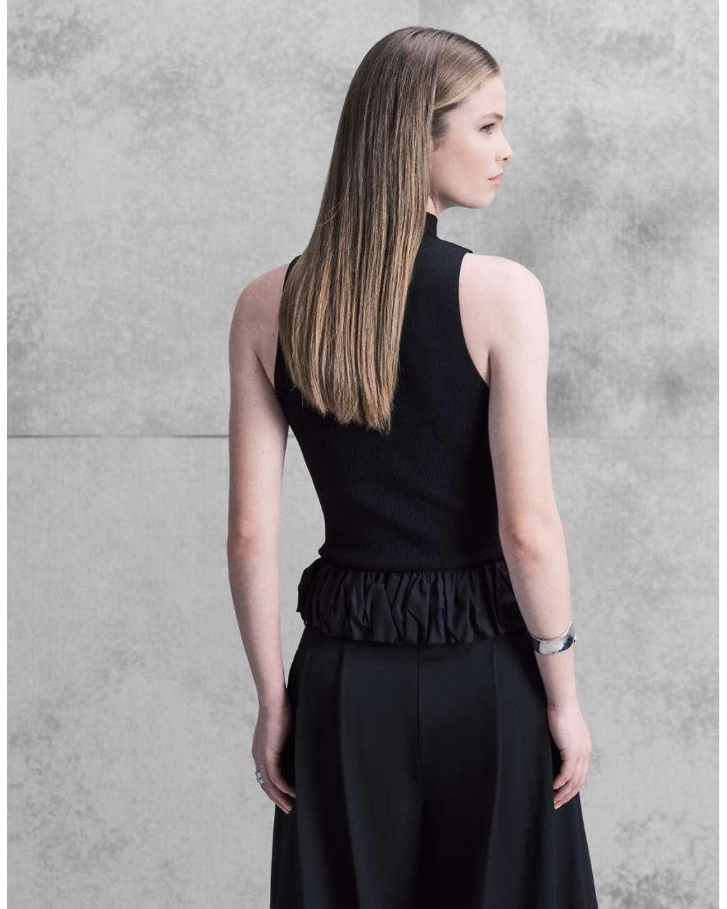 Mango Blue High Neck Sleeveless Top With Peplum Hem