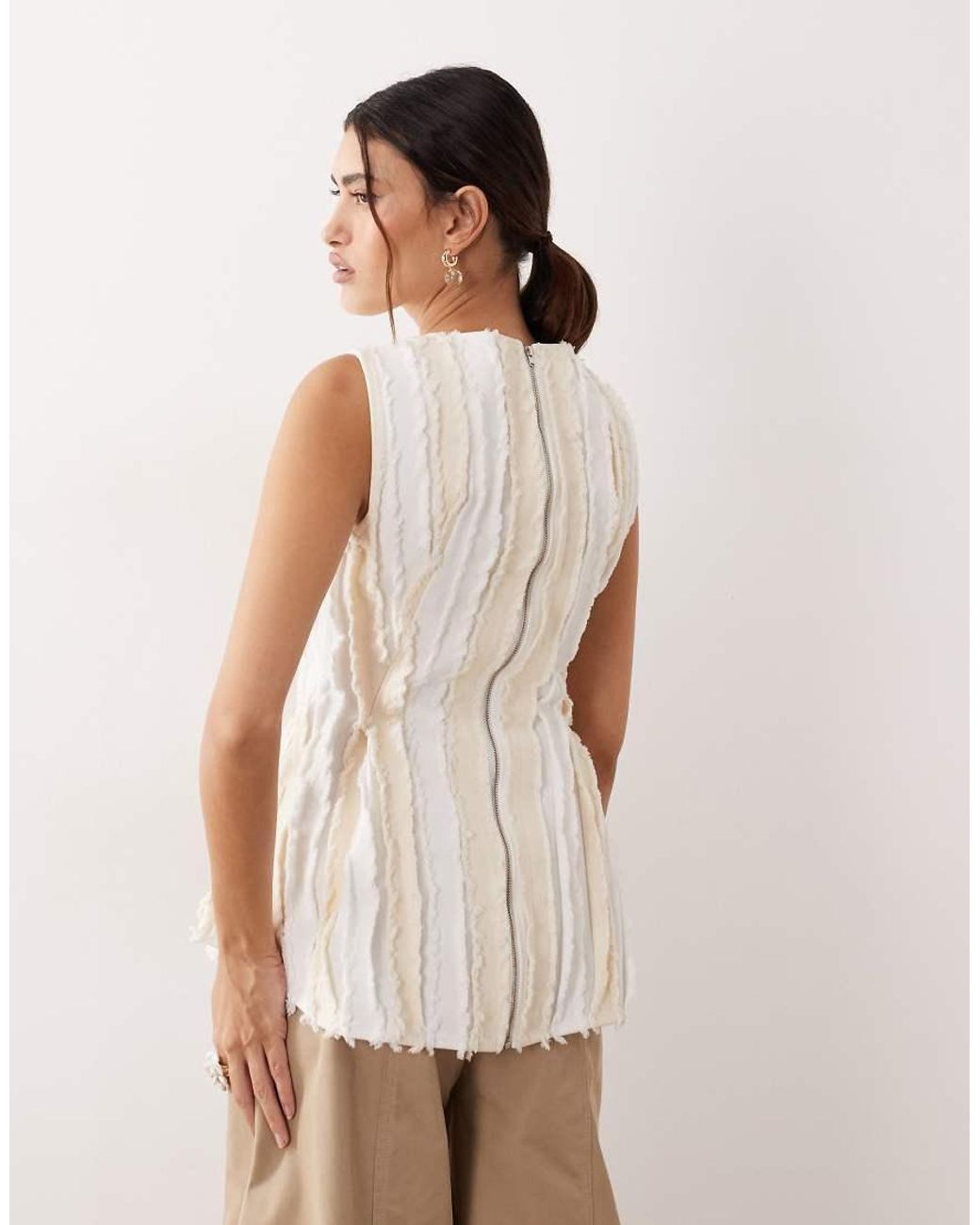 ARRANGE Natural Sleeveless Raw Edge Pleated Top