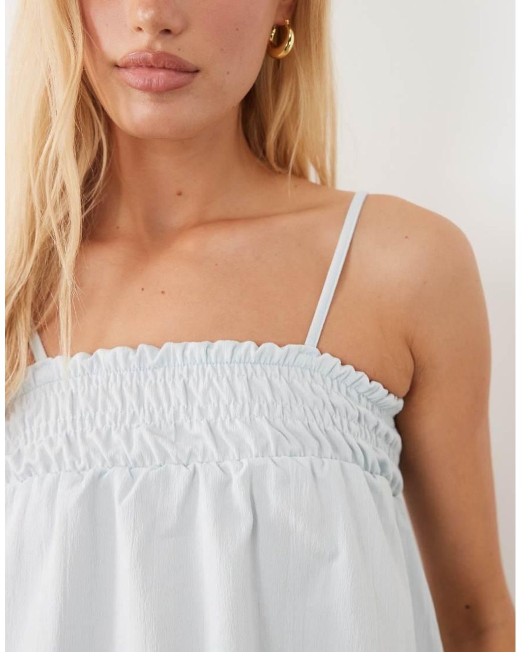 ASOS White Shirred Square Neck Cami Top Co-ord