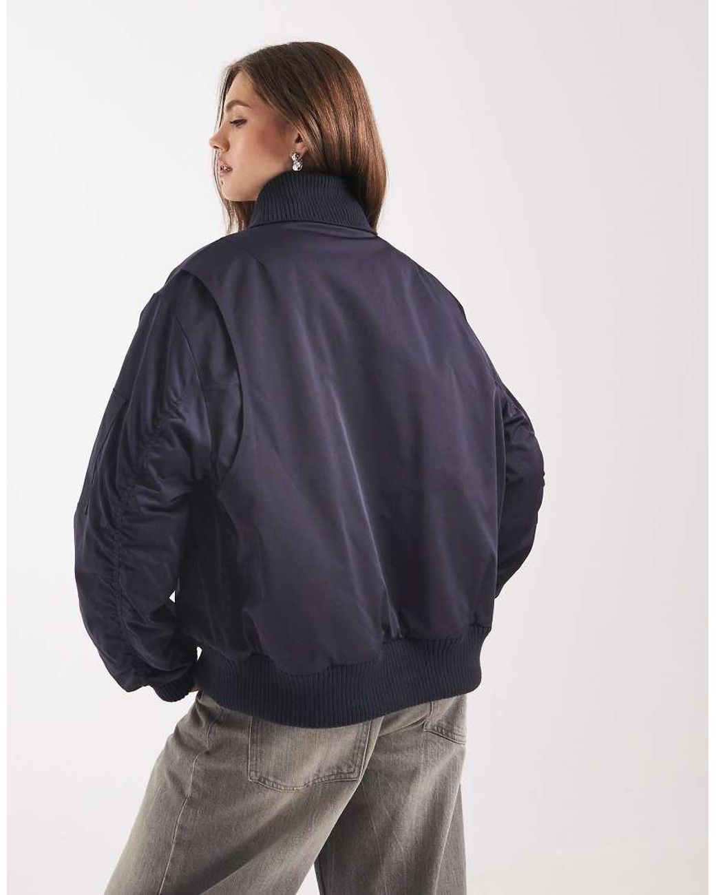 ASOS Blue Knitted Collar Bomber Jacket