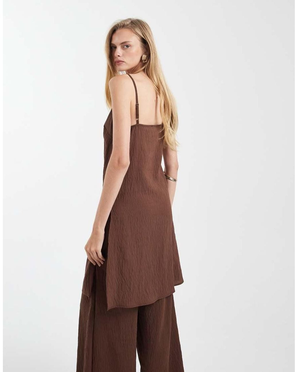 ASOS Brown Longline Crinkle Cami Top Co-ord With Split