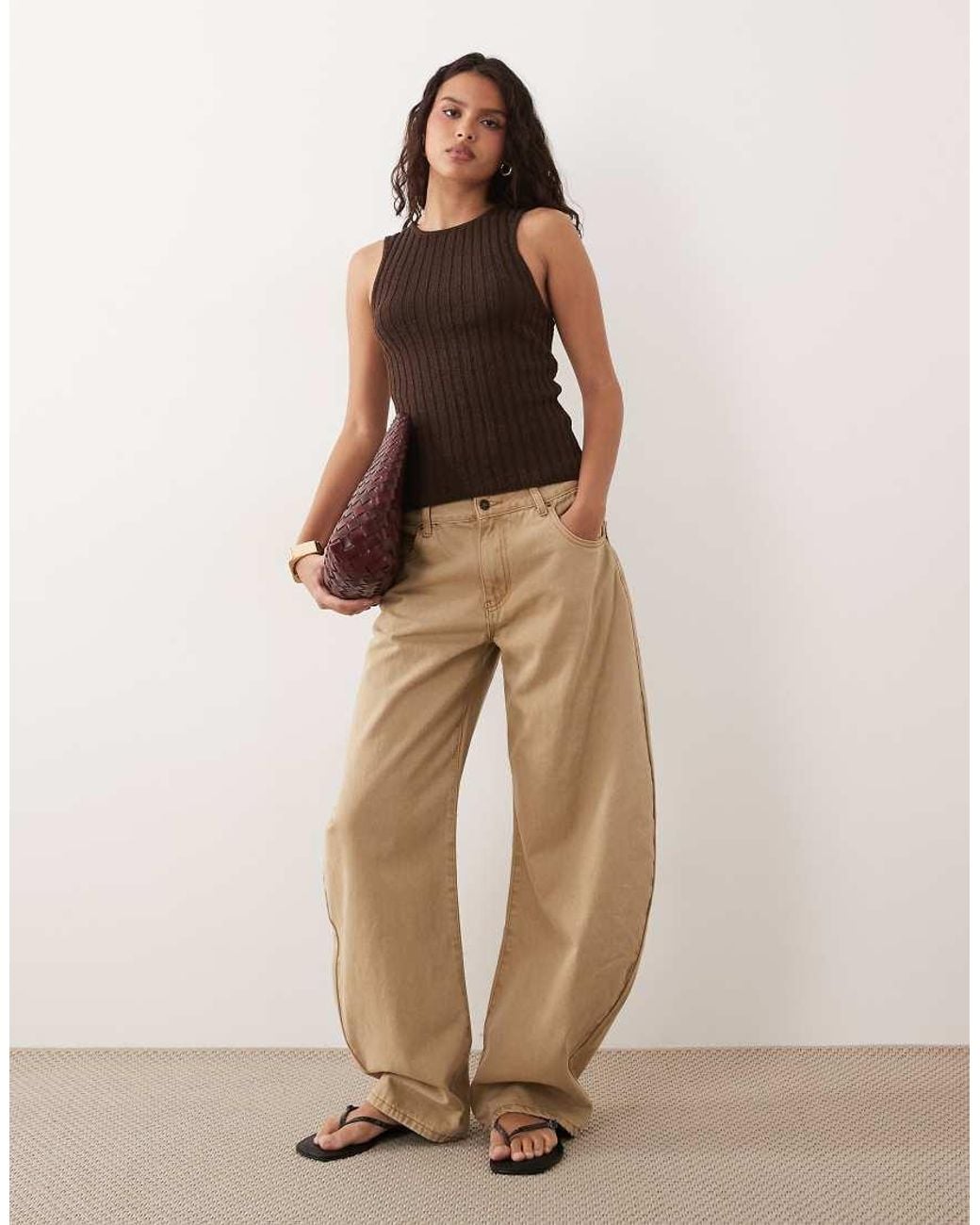 ASOS Brown Ribbed Racer Boucle Vest
