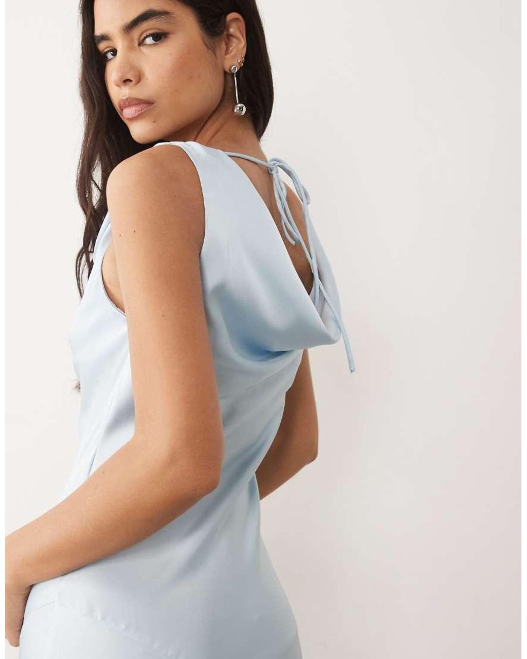 Vila Blue Halter Cowl Neck Satin Maxi Dress