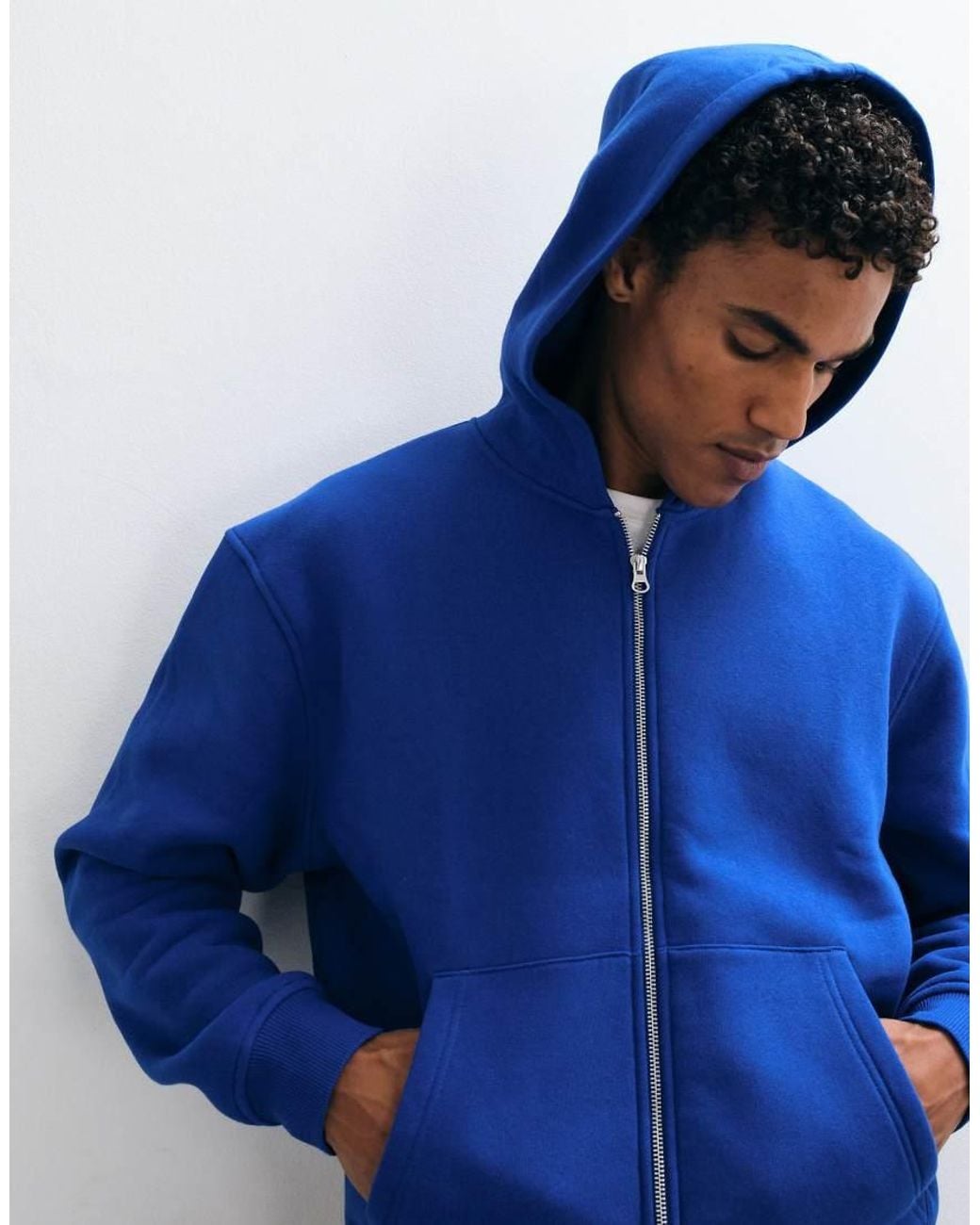 ASOS Blue Relaxed Boxy Zip Through Hoodie for men