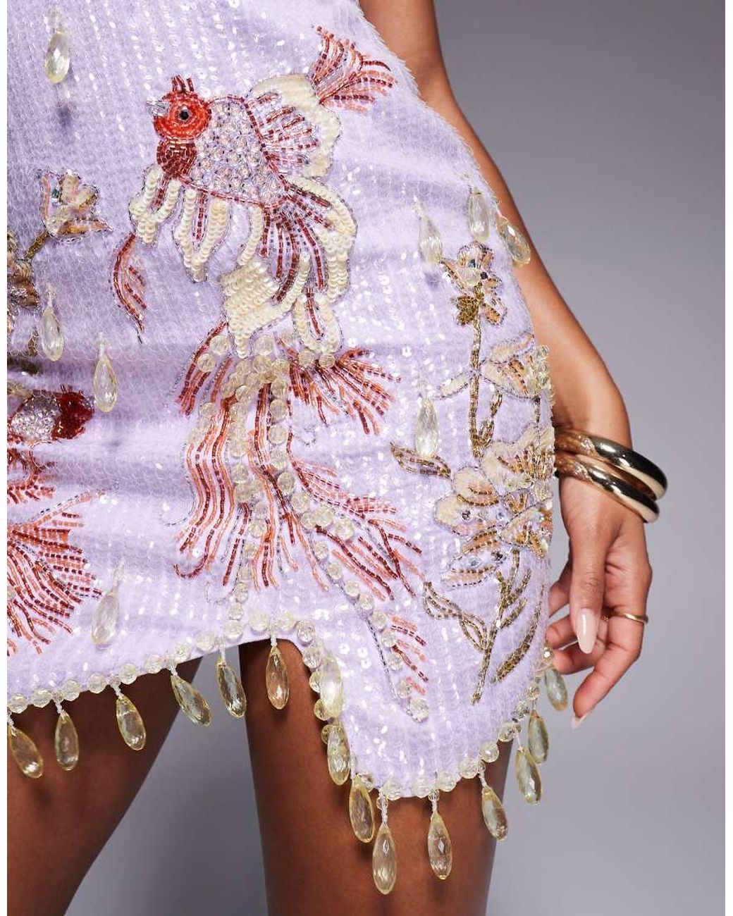 ASOS Purple Embellished Aquatic Mini Dress With Drop Beads