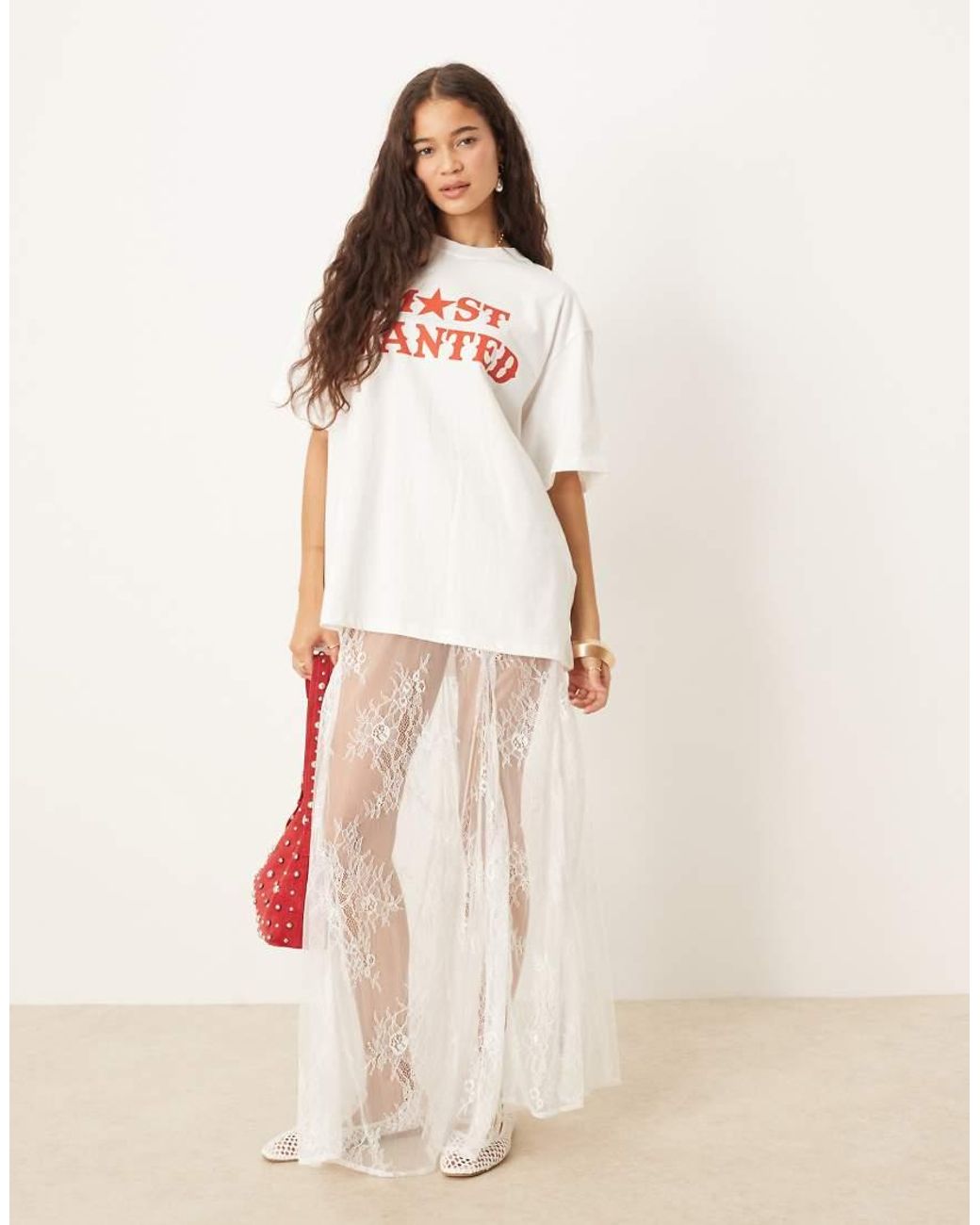 ASOS Natural Godet Lace Maxi Skirt