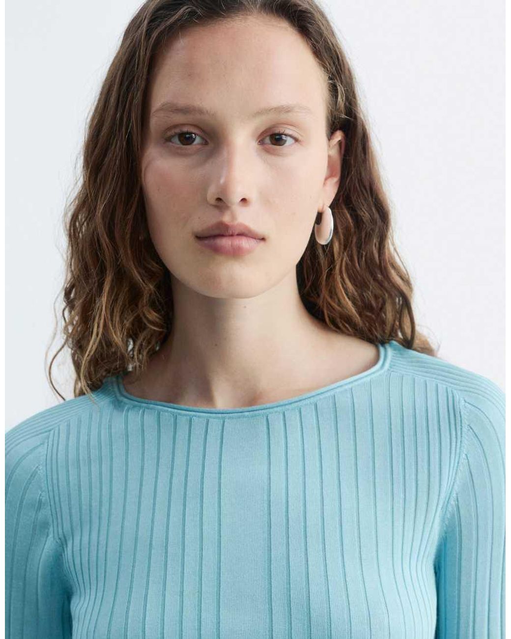 & Other Stories Blue Fine Knit Ribbed Top