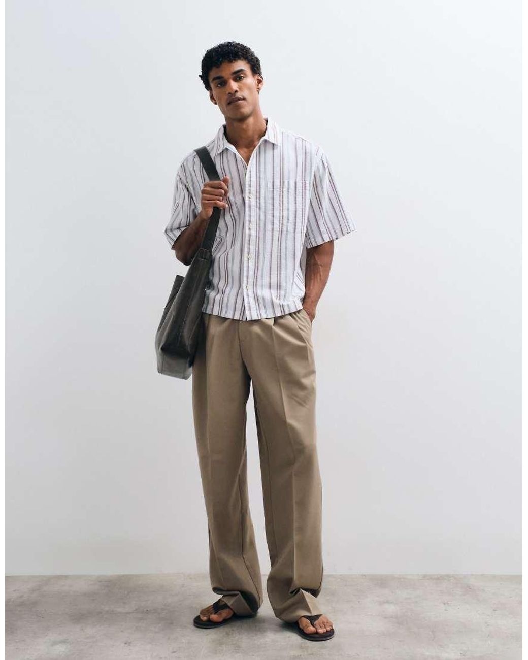 ASOS Gray Boxy Oversized Textured Stripe Shirt for men