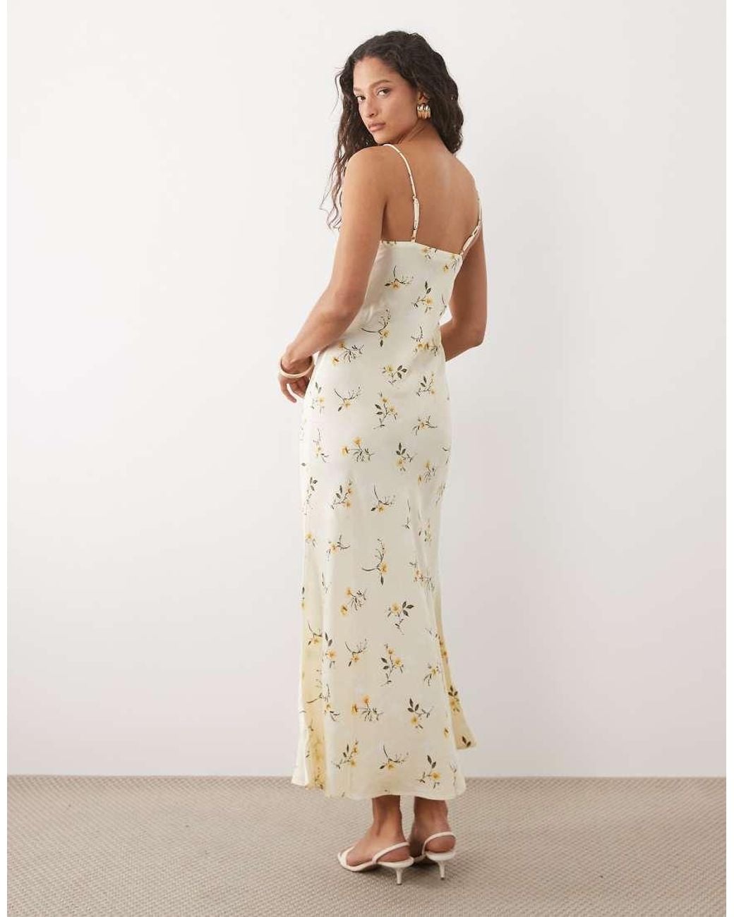 New Look White Lace Trim Ditsy Floral Satin Midi Dress