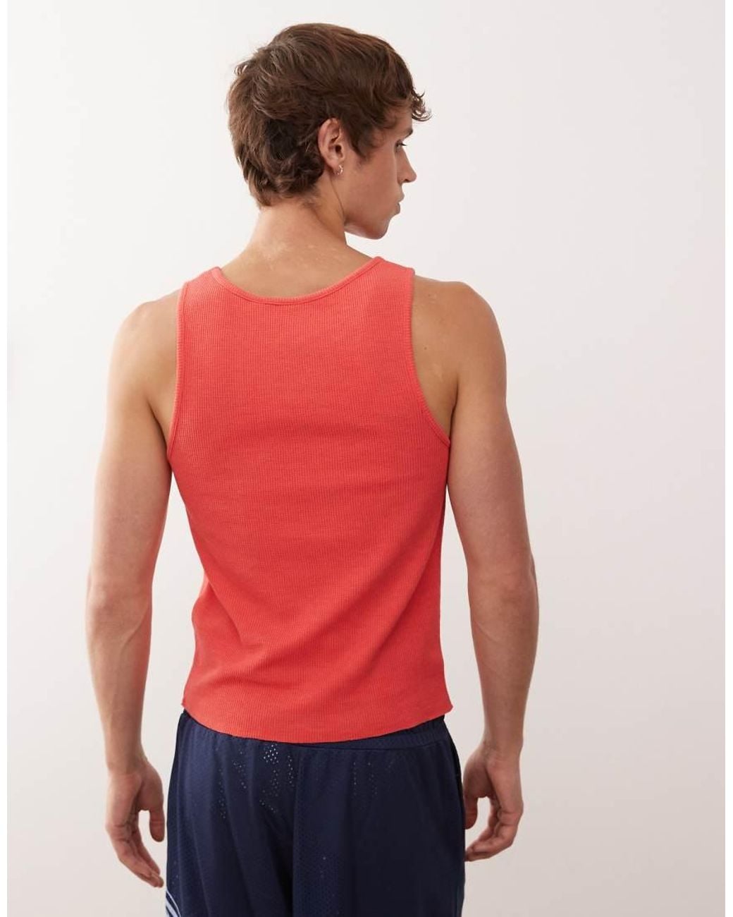 Collusion Red Ribbed Muscle Singlet for men