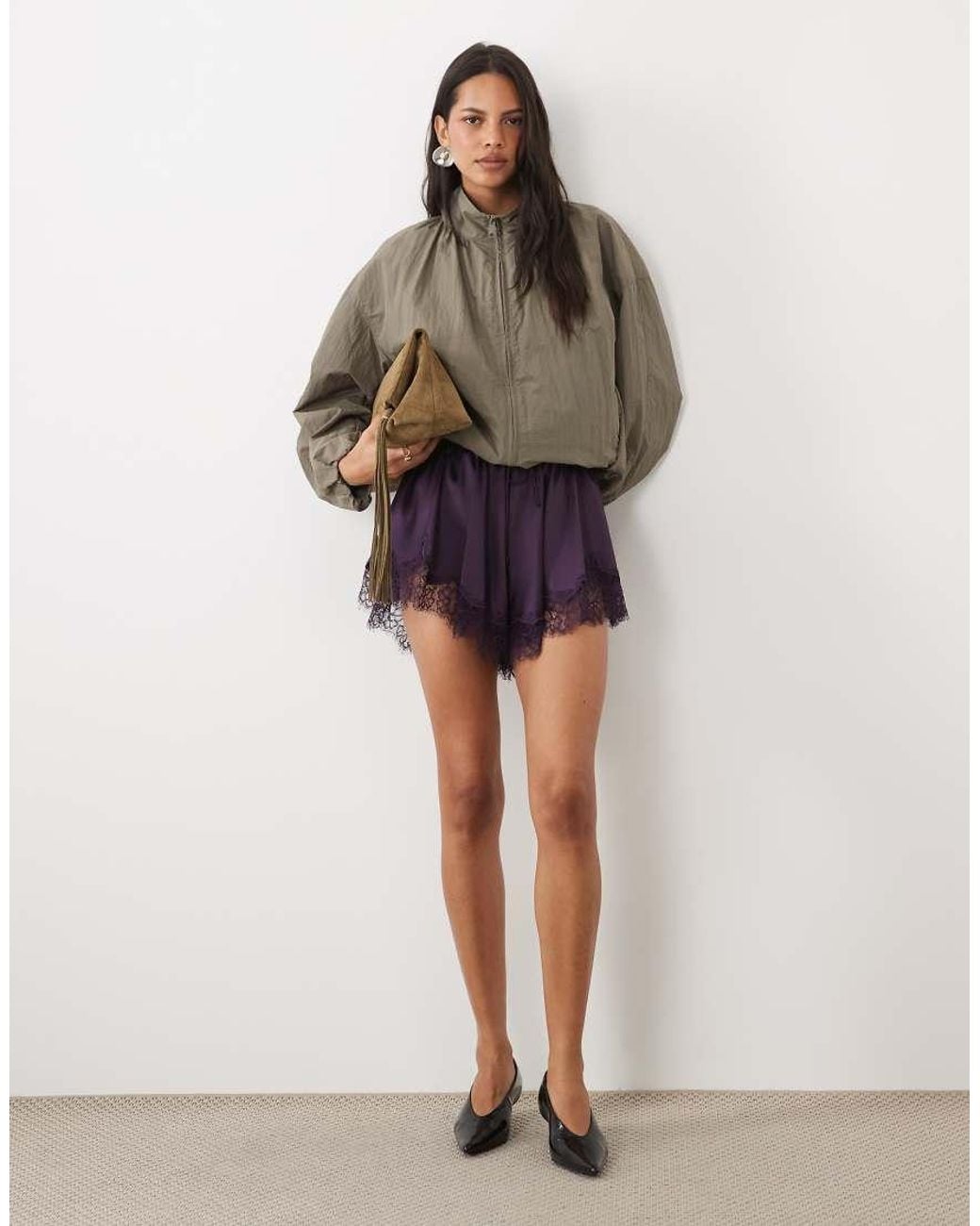 ASOS Brown Satin Drawstring Waist Floaty Shorts