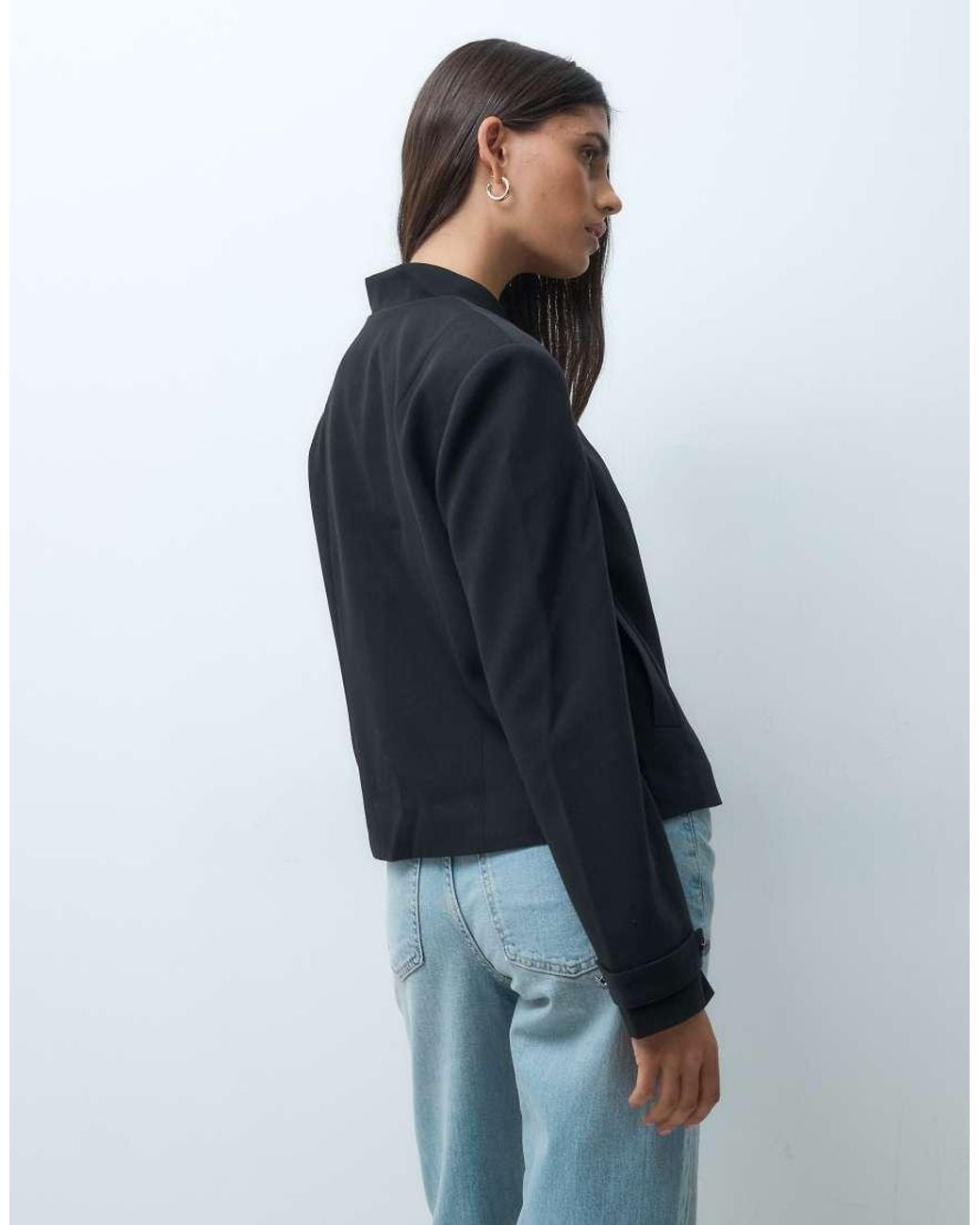ASOS Blue Tailored High Neck Jacket With Drummer Boy Buttons