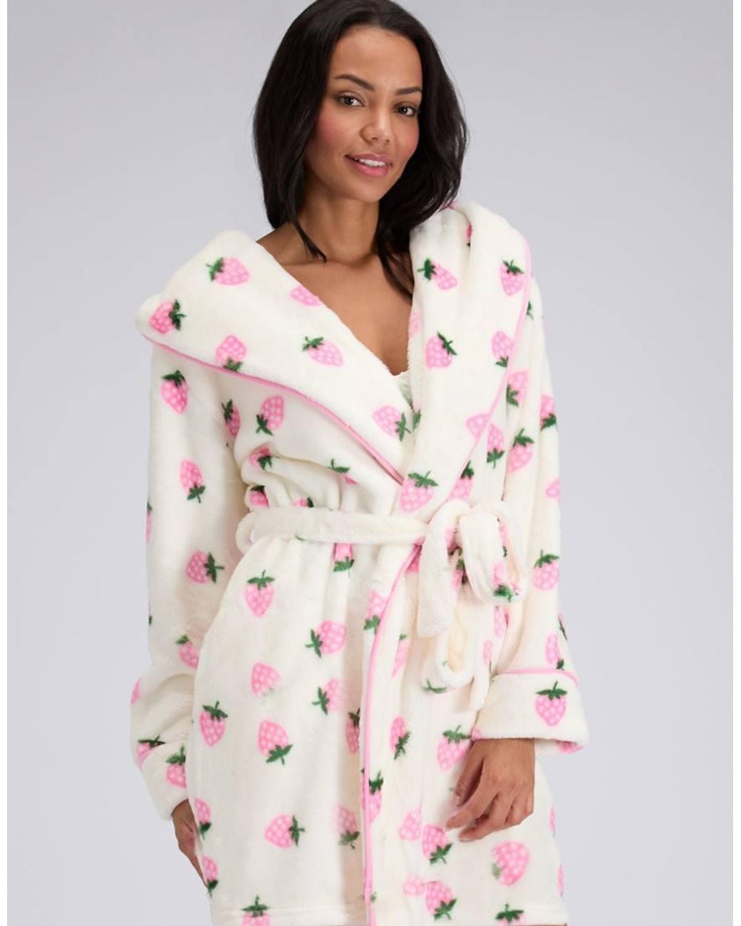dressing gown short fluffy Fluffy heart print short dressing gown | Black & Pink Mix