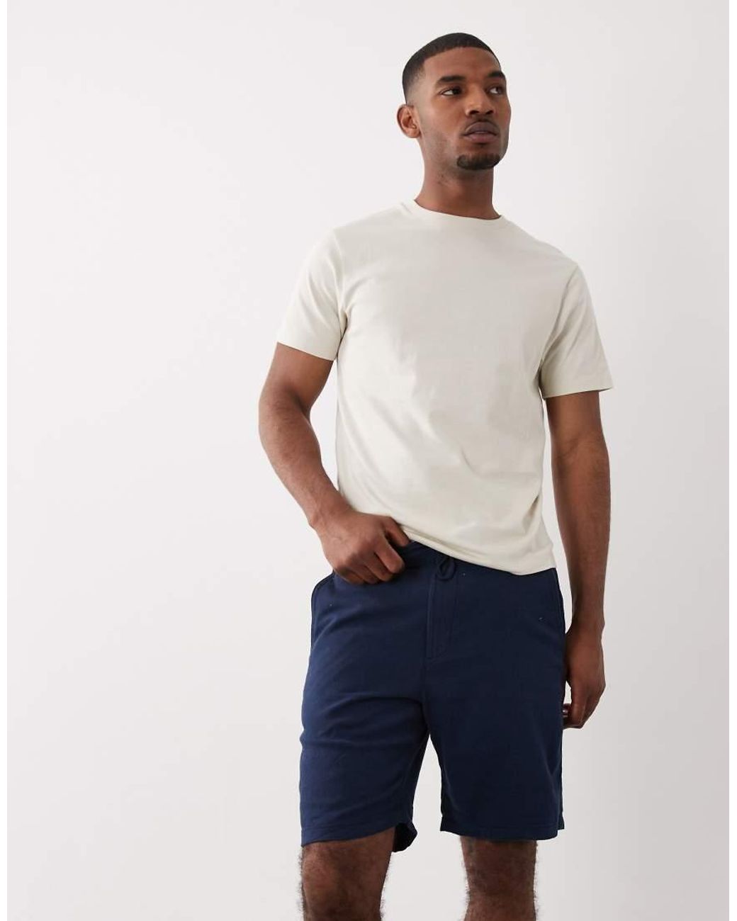 SELECTED Blue Linen Blend Shorts for men