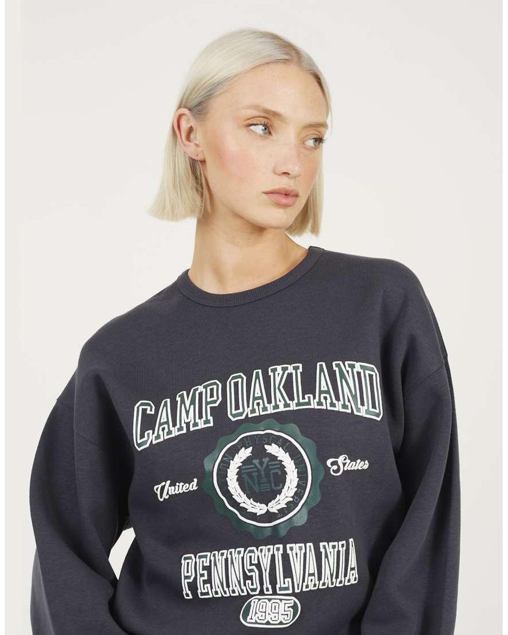 Brave Soul Blue Crew Neck Graphic Print Sweatshirt