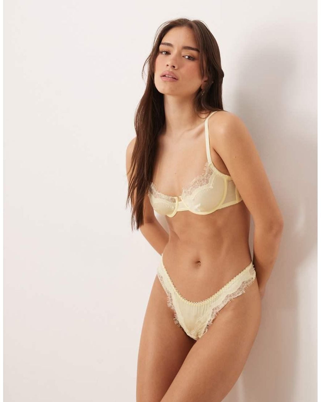 KAT THE LABEL Brown Sorrento Satin Lace Lingerie Thong