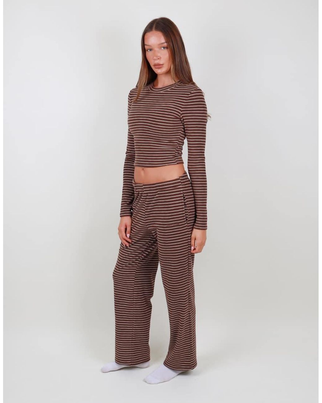 SIMMI Brown Super Soft Stripe Trouser