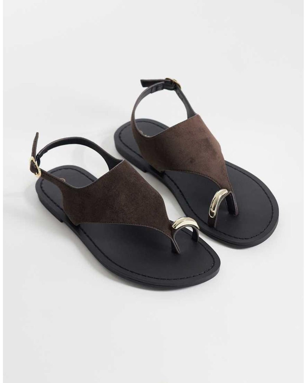 Threadbare White Faux Suede Flat Sandals With Toe Post