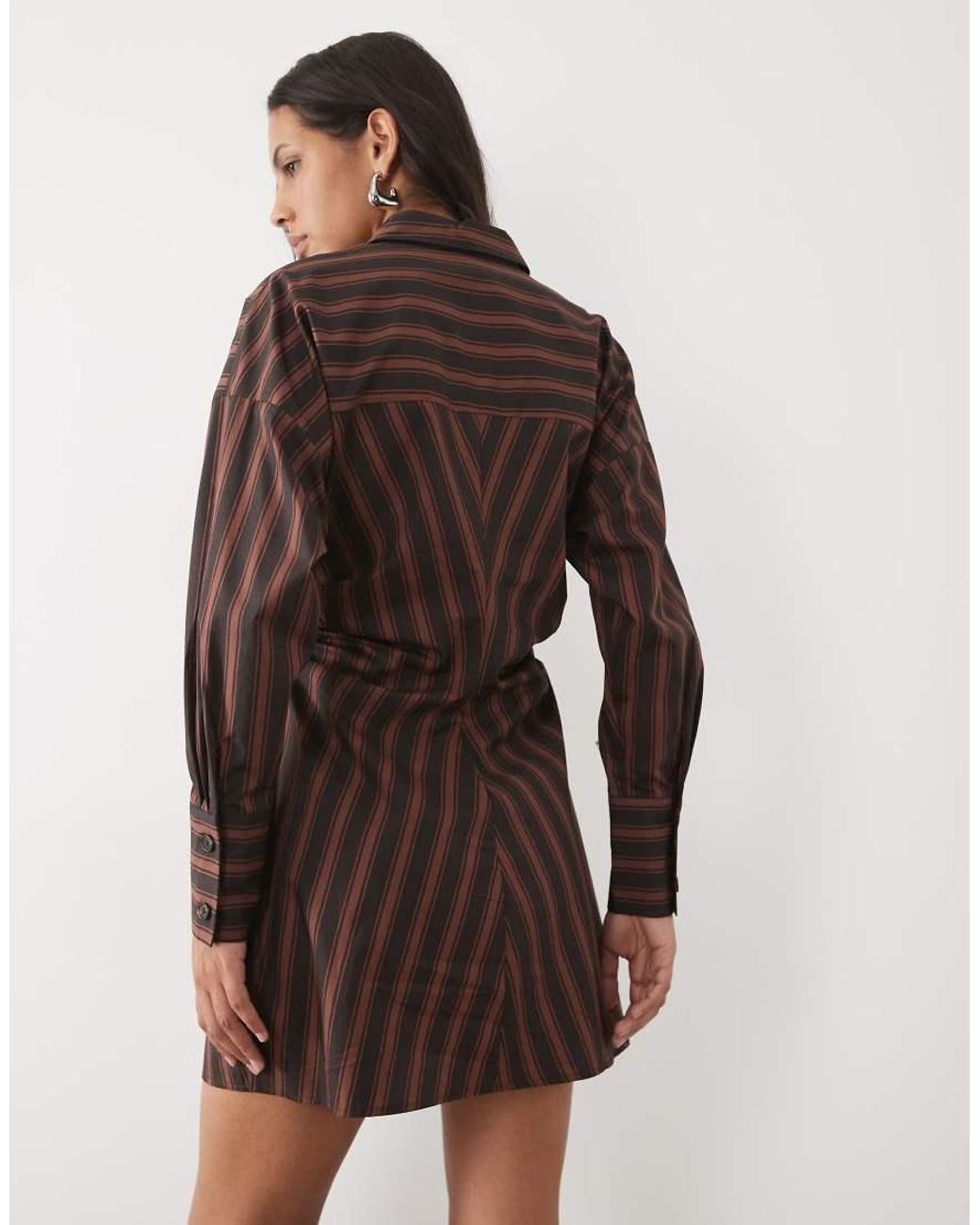 New Look Brown Stripe Shirt Mini Dress