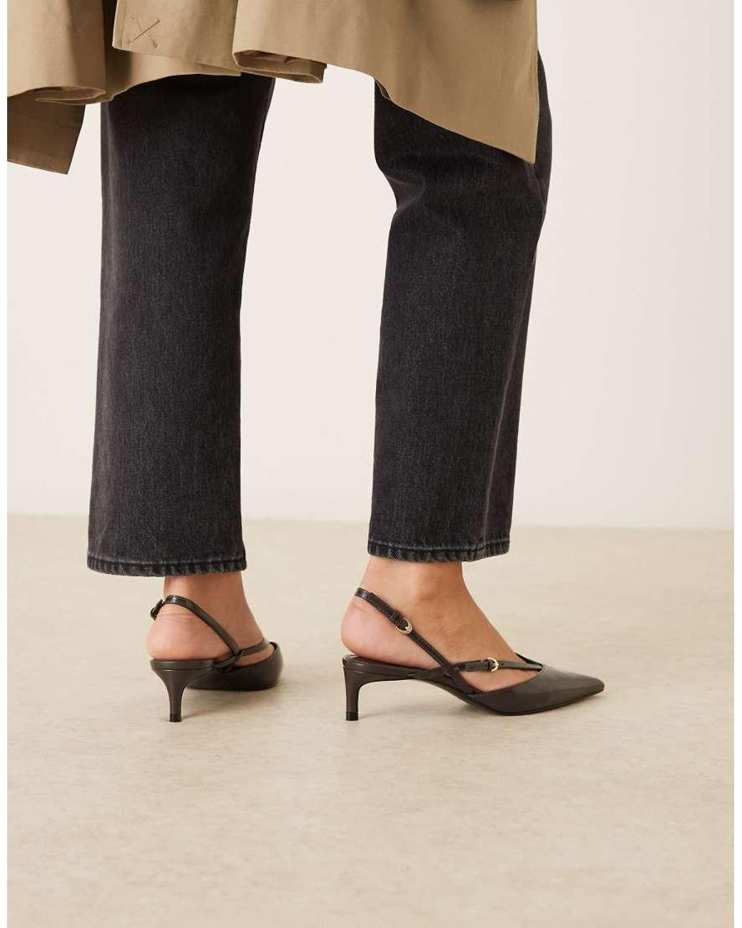 Mango Black Faux Leather Strappy Pointed Heeled Slingback