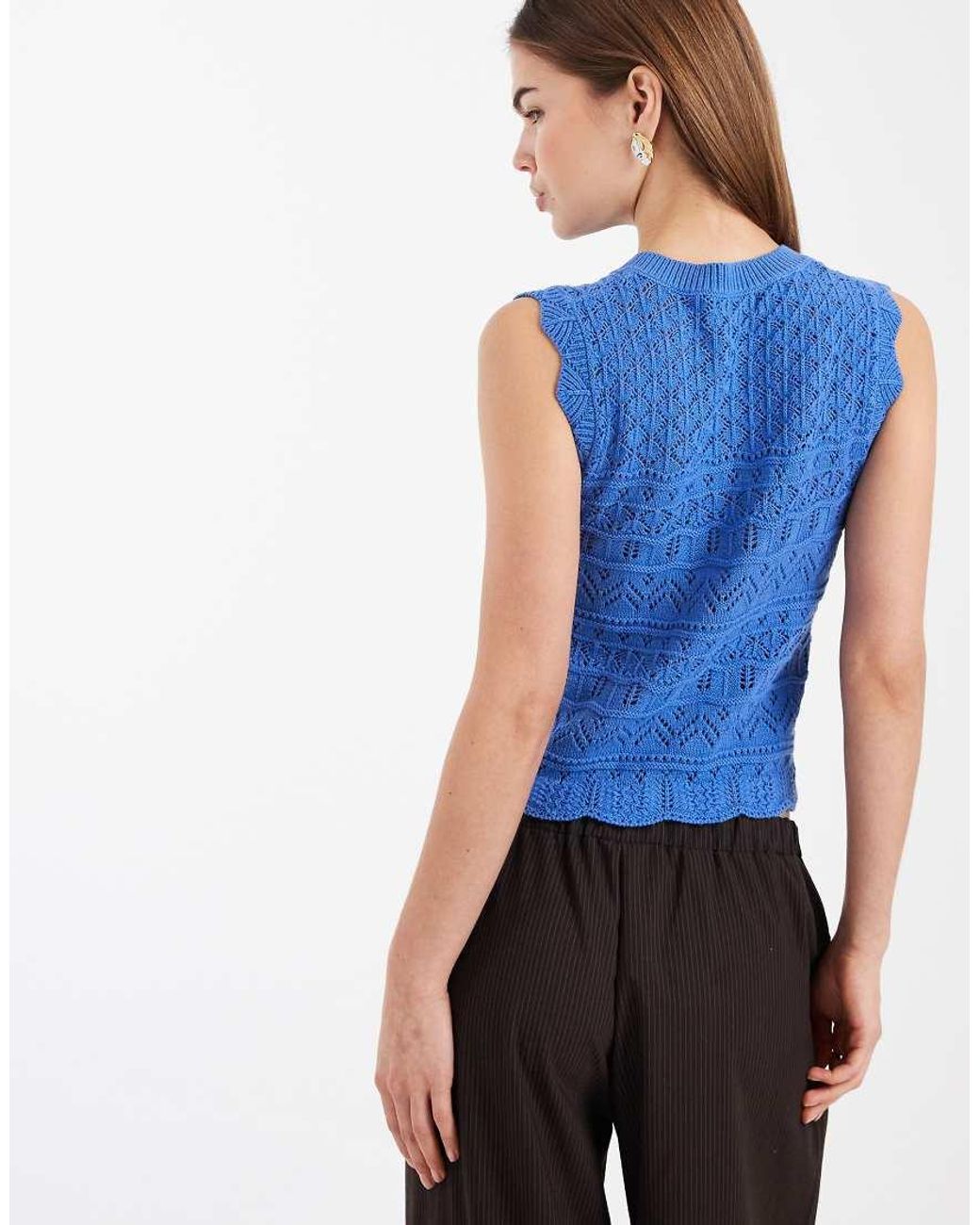 New Look Blue Stitched Scallop Edge Top