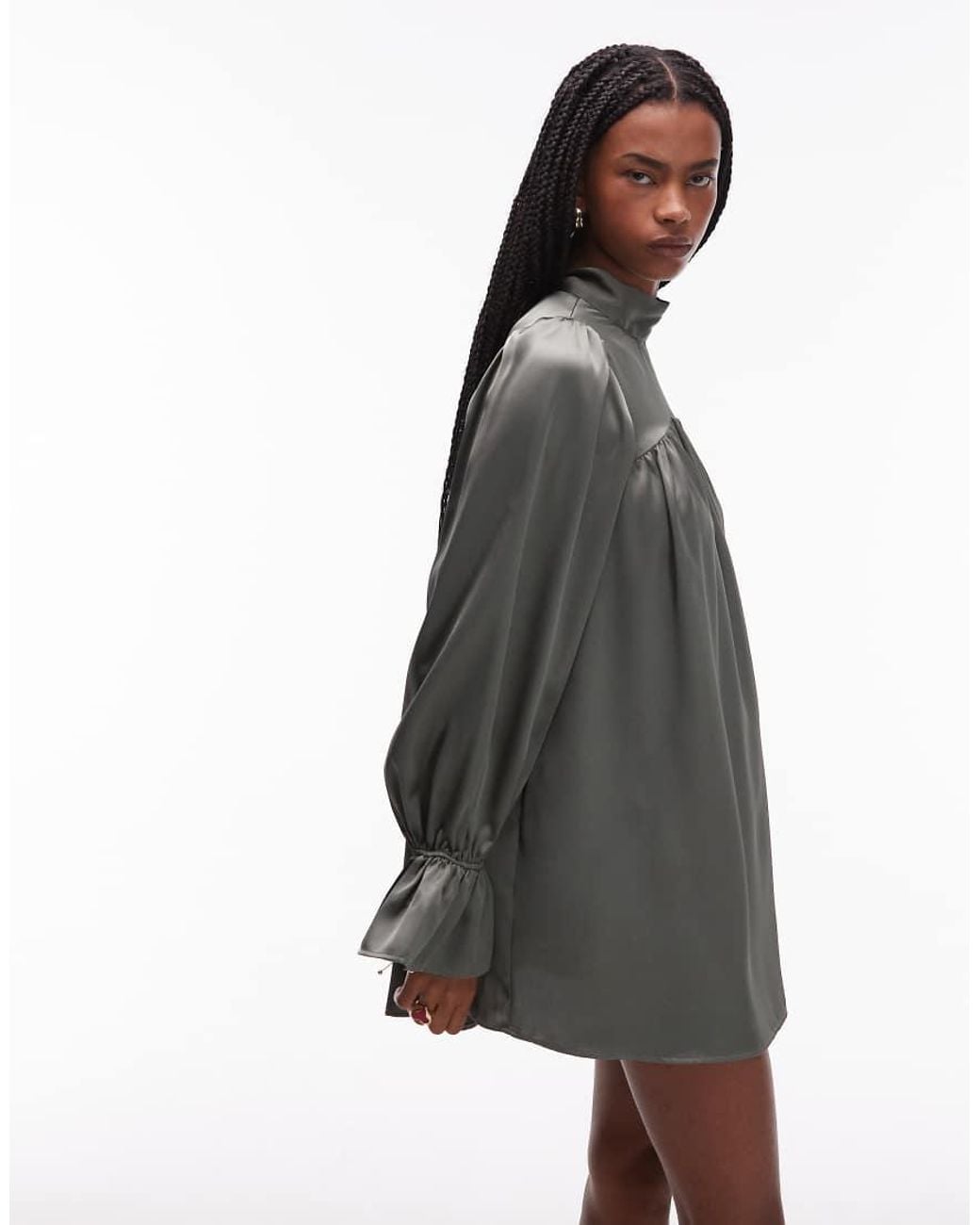 ASOS Multicolor Satin High Neck Blouson Sleeve Mini Dress