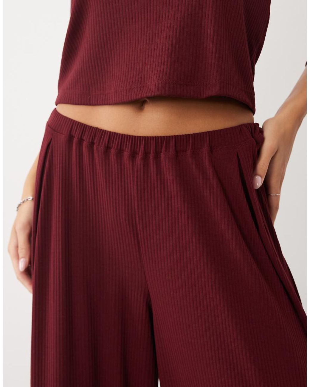 ASOS Red Lounge Ribbed Mix & Match Wide Leg Bottom