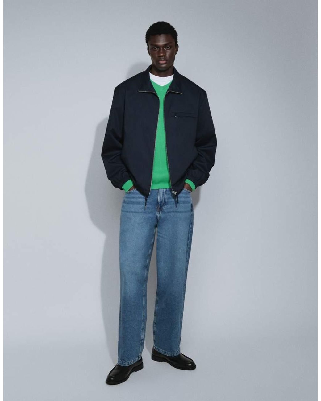 ARKET Blue Cotton Blend Short Funnel Neck Jacket for men