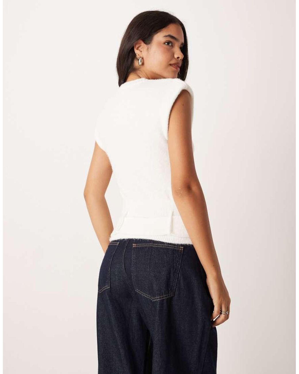 ASOS White Knitted Belted Top With Wool