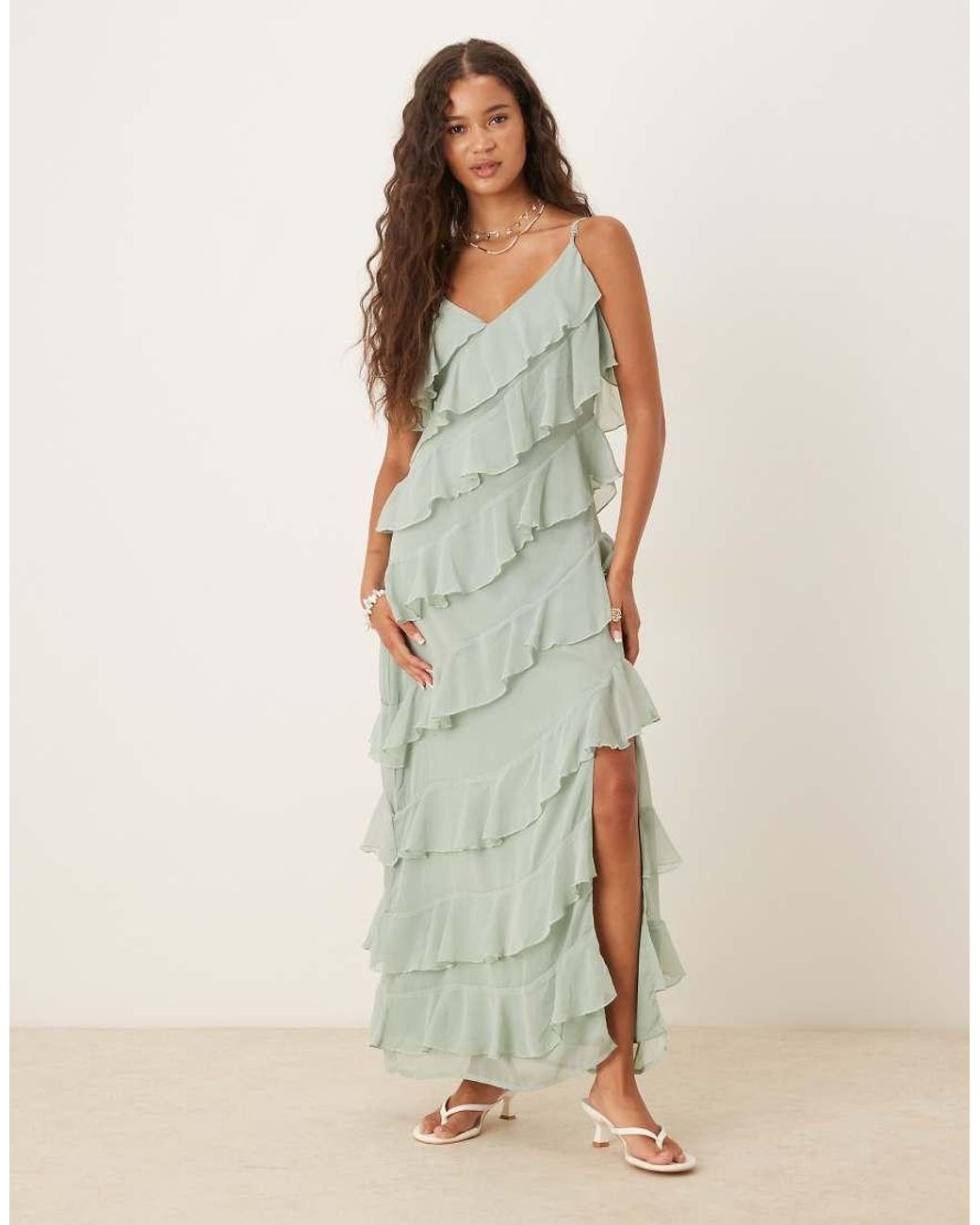 Vila Maxi-Jurk Met Asymmetrische Ruches En Zijsplit in het Green