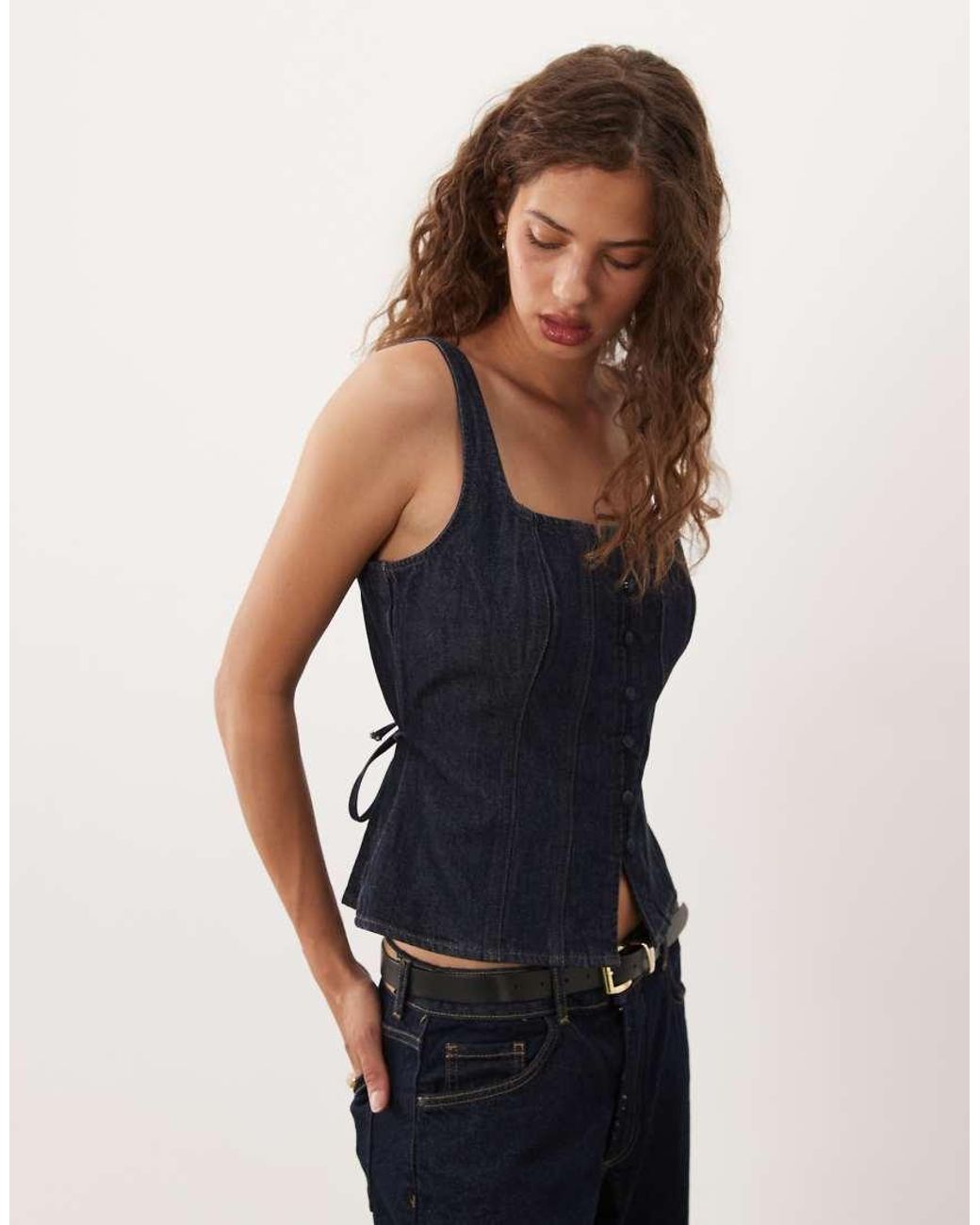Abercrombie & Fitch Black Denim Sweetheart Neck Corset Top
