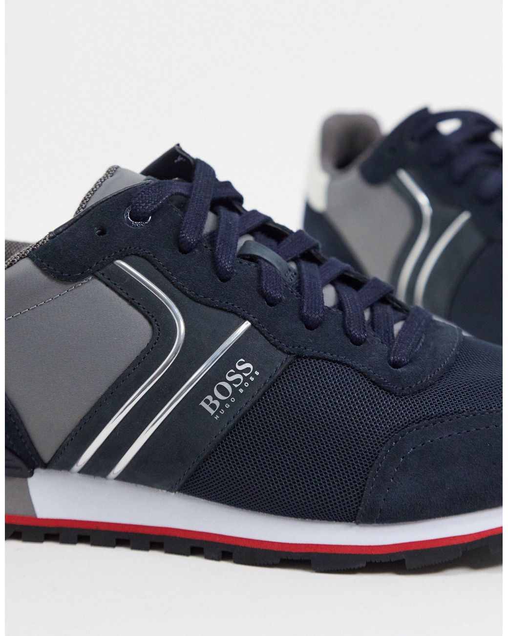 BOSS by HUGO BOSS Parkour Runn Leather Trainers in Navy (Blue) for Men |  Lyst