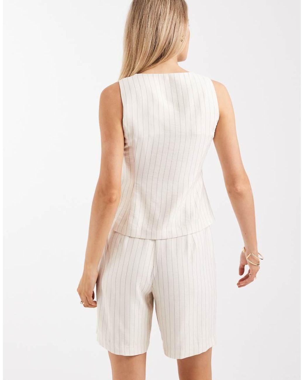 New Look White Stripe Square Neck Waistcoat