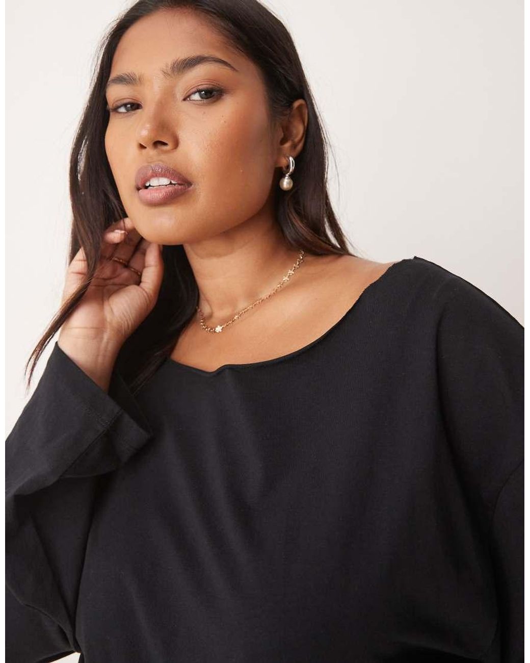 ASOS Black Asos Design Curve Off Shoulder Long Sleeve Tee