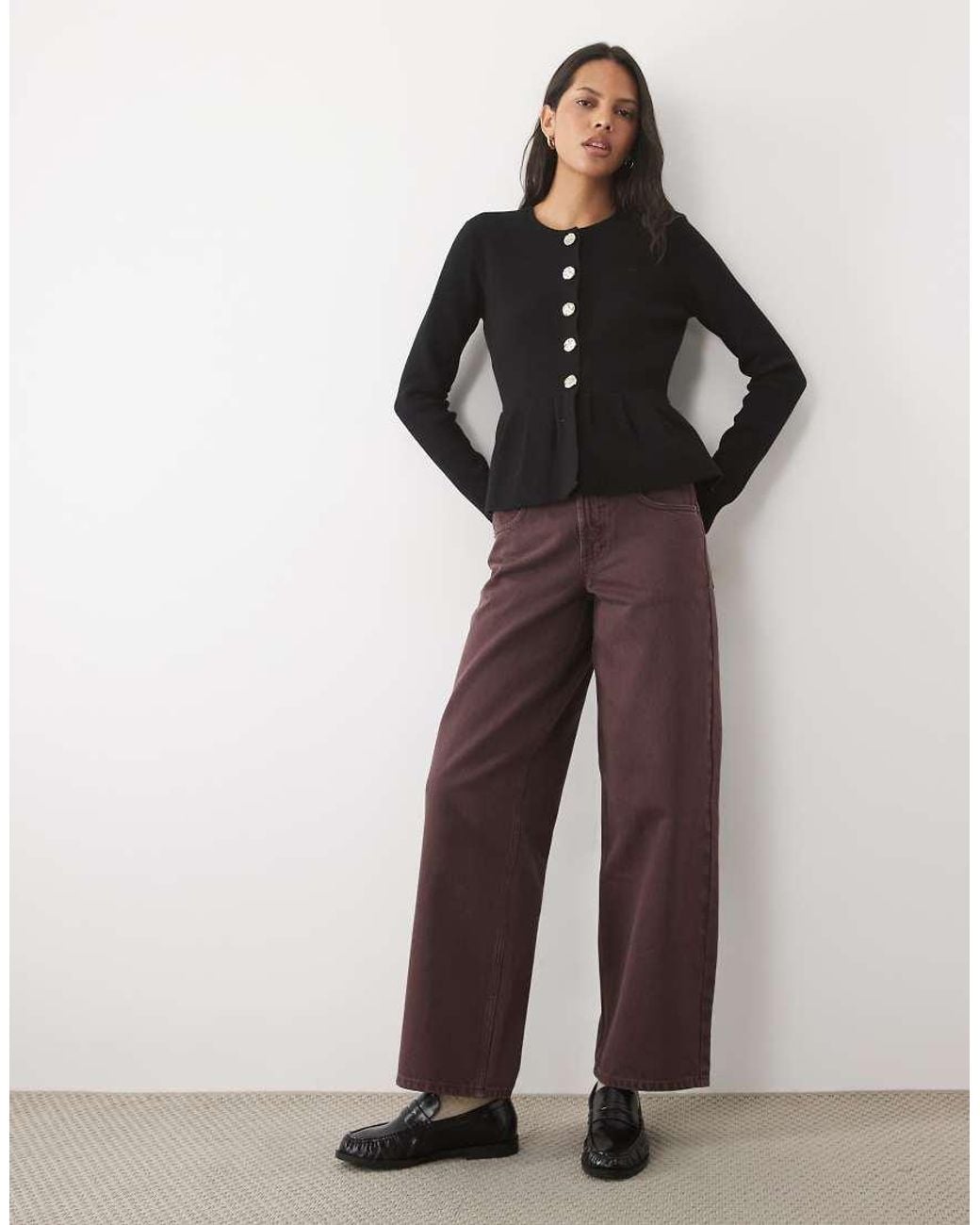 Threadbare Black Crew Neck Peplum Cardigan With Buttons