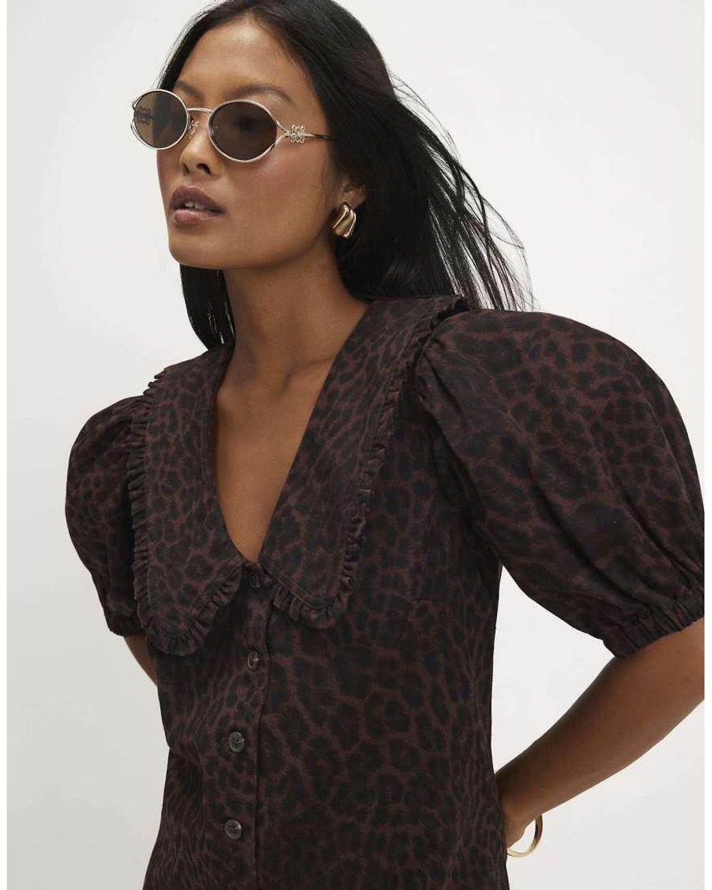 River Island Black Denim Leopard Print Shirt Dress