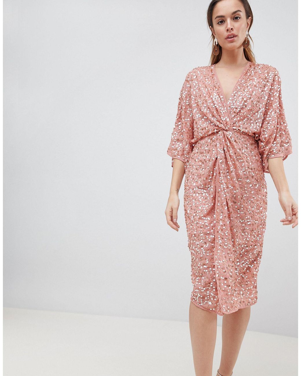 ASOS Scatter Sequin Knot Front Kimono Midi Dress | Lyst UK