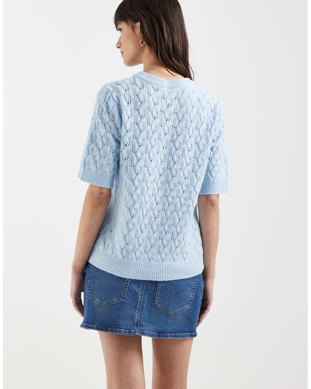 Pieces Blue Short Sleeve Textured Knit Jumper